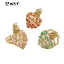 WT-R454 彩色宝石渐变珠子草莓镂空形状黄铜女生百搭叠戴个性戒指