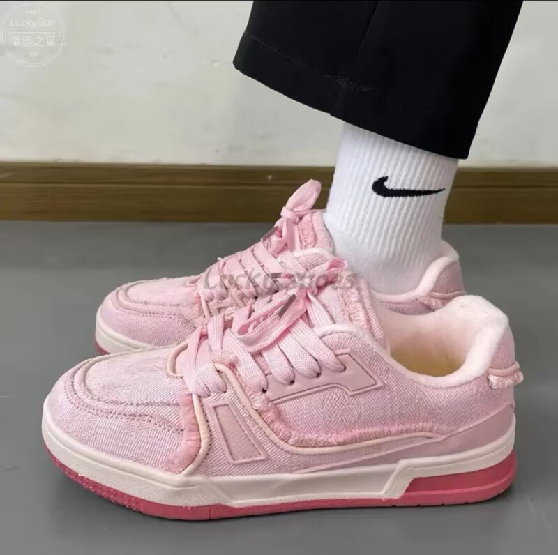 Ready Stock Couple Niche Sports and Leisure Sneakers Men's Summer Pink Denim Retro Bread Shoes Women's Shoes
