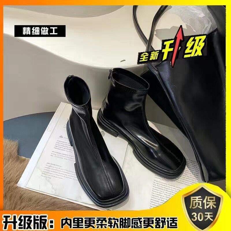 法式小踝靴2025年新款韩版复头软皮瘦瘦短靴女平底切尔西靴秋|undefined