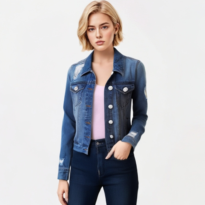 European and American Style Denim Wish Slimming Top Ripped Amazon Jacket Women's Shirt Ladies' Coat Trendy Spring Long Sleeve