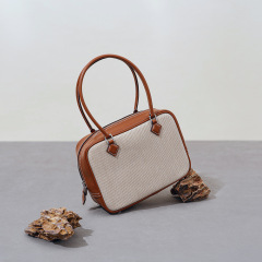 Retro style small square bag for women, antique style vintage feather bag, niche high-end cowhide canvas handbag for women