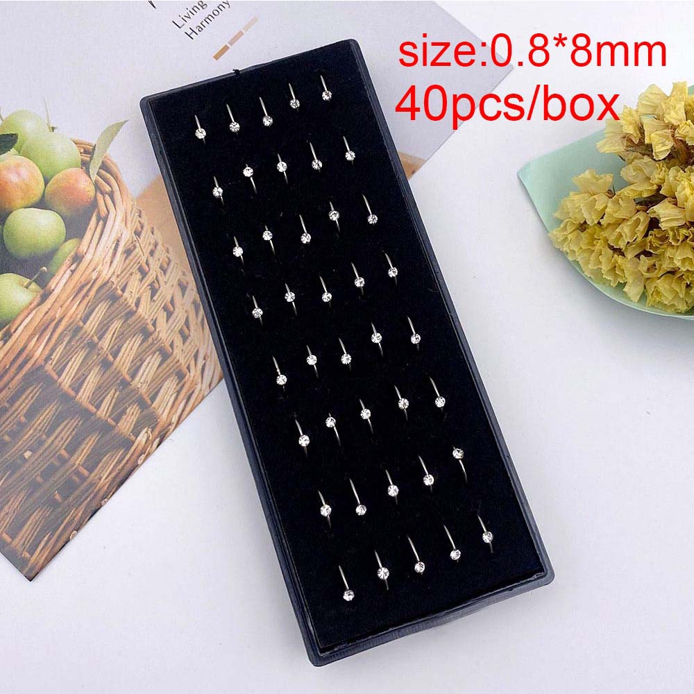 40 piezas/caja de anillo de nariz de diamante blanco de acero