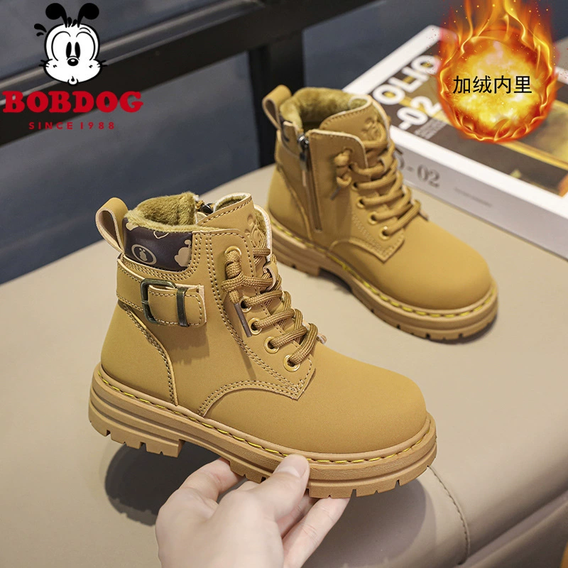 巴布豆 Martens, children's winter warm low boots for boys, shoes
