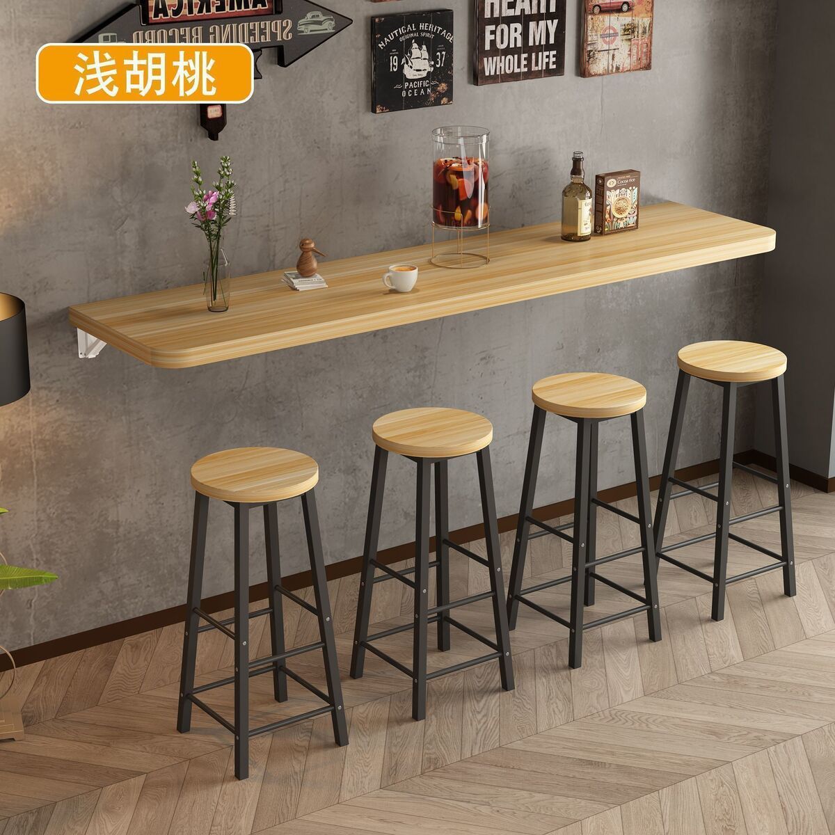 Wall-Mounted Folding Table Dining Table Commercial Restaurant Milk Tea Shop Small Apartment Wall Bar Home Wall-Mounted Table