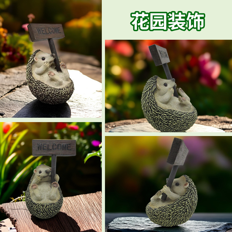 创意卡通动物刺猬欢迎牌摆件花园庭院草坪装饰树脂工艺品跨境新款|undefined