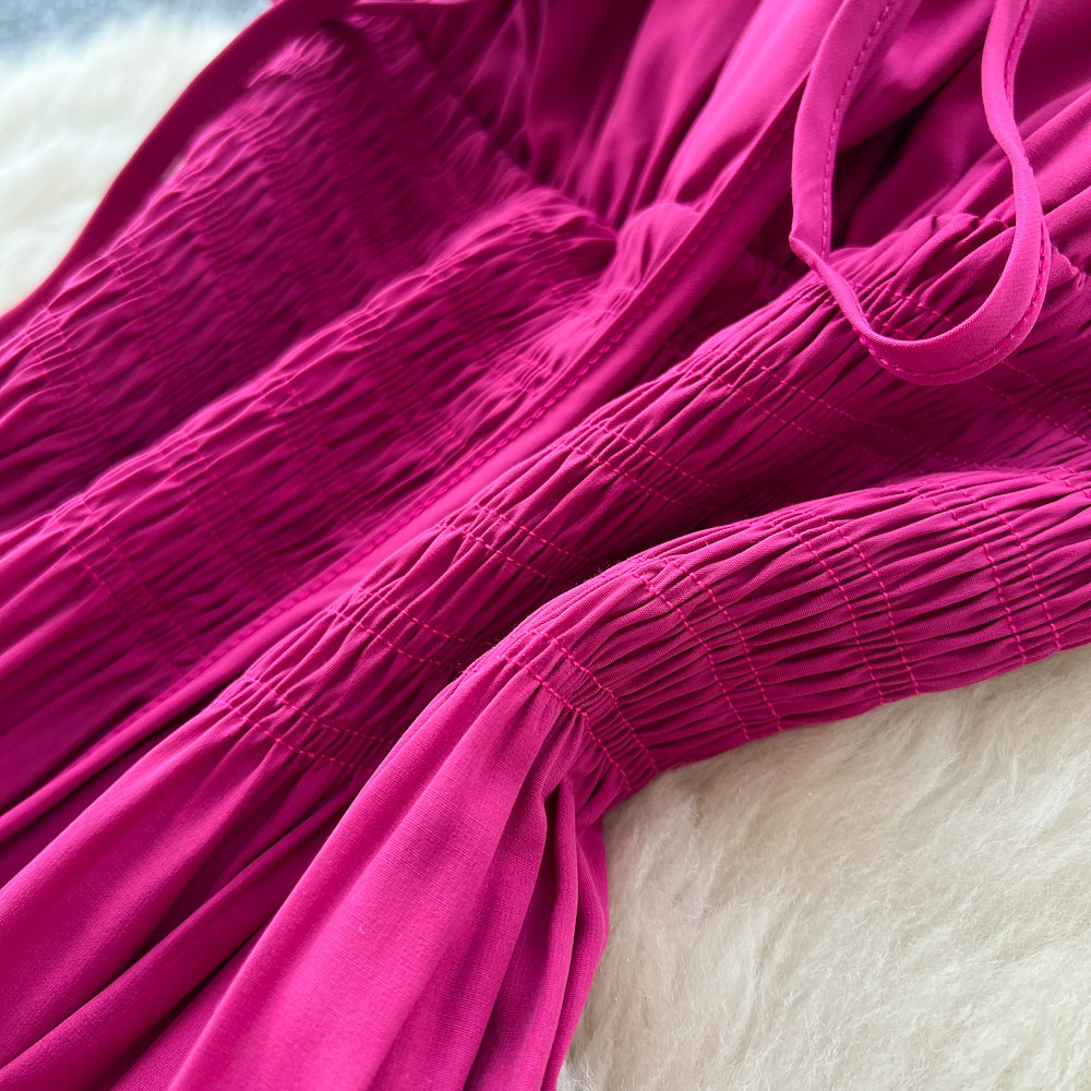 Women's French Romantic Style Halter Neck Ruffled Dress Slimming A-Line Summer Style Tie Waist Gown With Flowing Drape_ecoleips.com