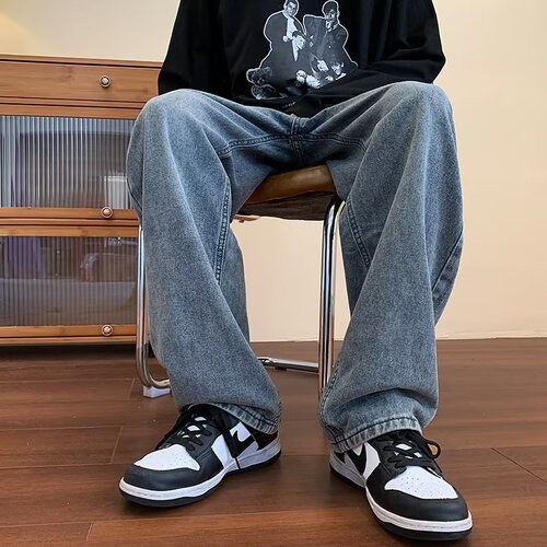 Jeans, men's fashion brand straight straight loose spring and autumn, Korean style trend all-matching casual pants, pensive wide-leg dad pants