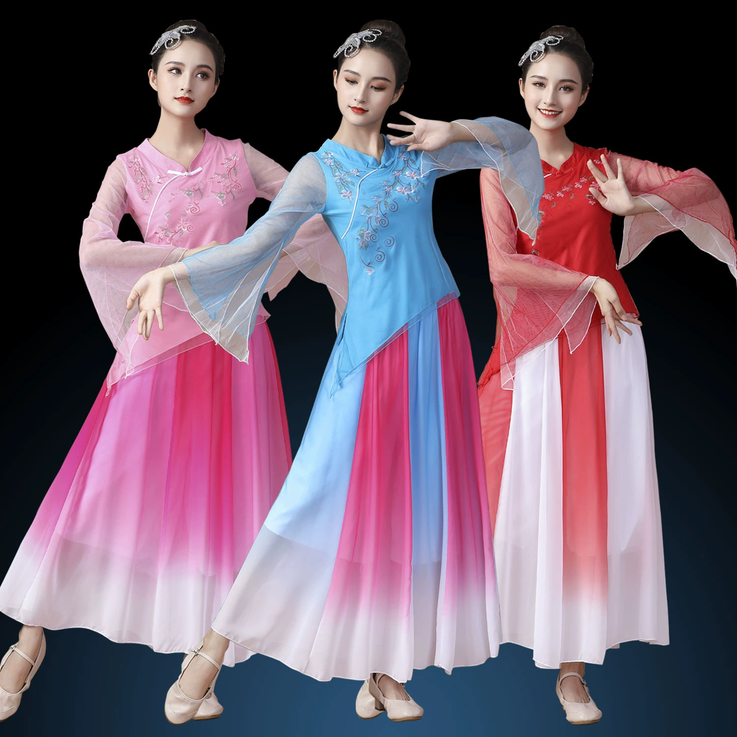 Yunshang Plaza Dance New Set New Set Women Spring Dance Classical Yangge Fan Pavilion Umbrella Dance Watch Performance Dance Services