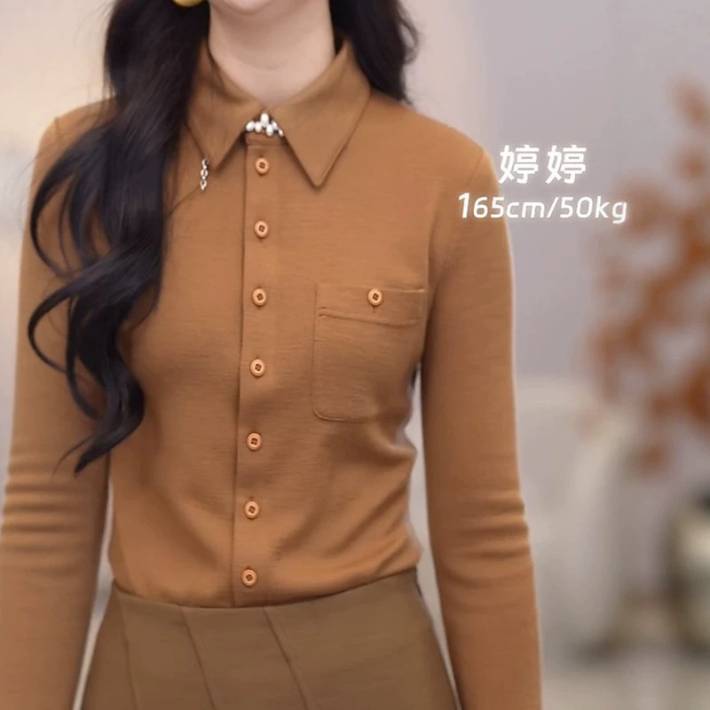 Genuine Gejia New 2026 Spring/Autumn Women's Solid Color Pocket Long Sleeve Turn-down Collar Wool Shirt for Women Genuine Gejia New 2026 Spring/Autumn Women's Solid Color Pocket Long Sleeve Turn-down Collar Wool Shirt for Women