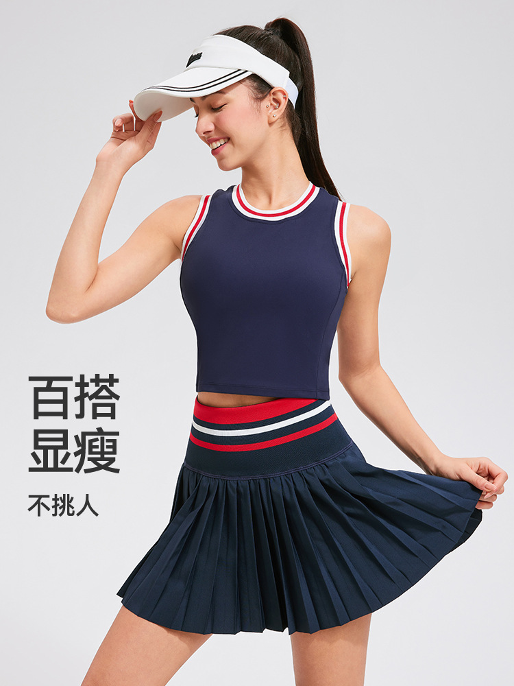 Nuevo traje deportivo transfronterizo de mujer cuello redondo fijo chaleco de taza cojín y cintura alta colocado con pantalones de tenis