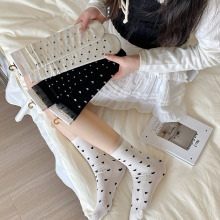 小愛心蕾絲花邊襪子女春夏薄款透氣網眼中筒襪韓系少女波點堆堆襪