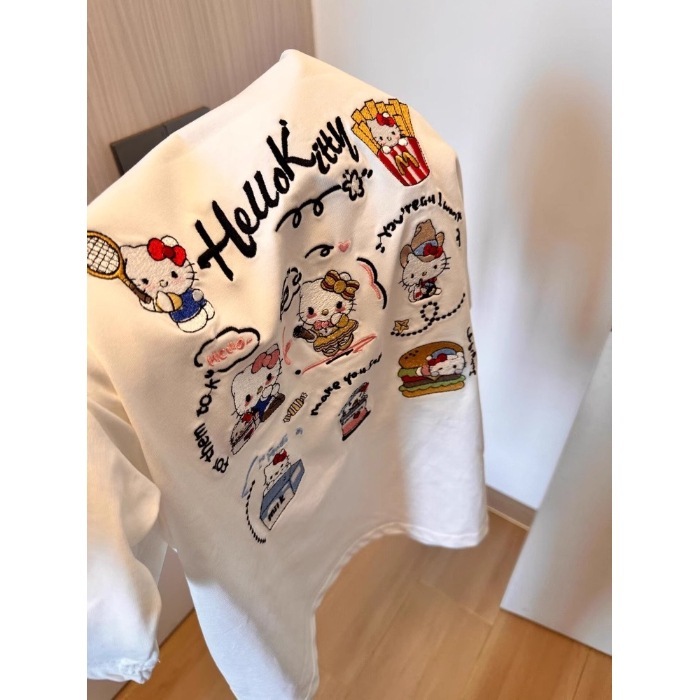 女性用の実用的な刺繍入り漫画かわいいキティ猫半袖Tシャツ、夏のゆったりとしたニッチなデザイン、多用途のトップス|undefined