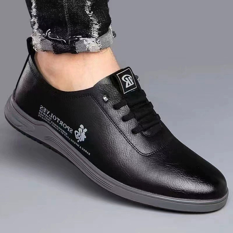 Мужская кожаная обувь Blessing в одном стиле, мужская повседневная обувь 2025 года, мягкая подошва, нескользящая дышащая кожаная обувь с мягкой поверхностью, один шаг