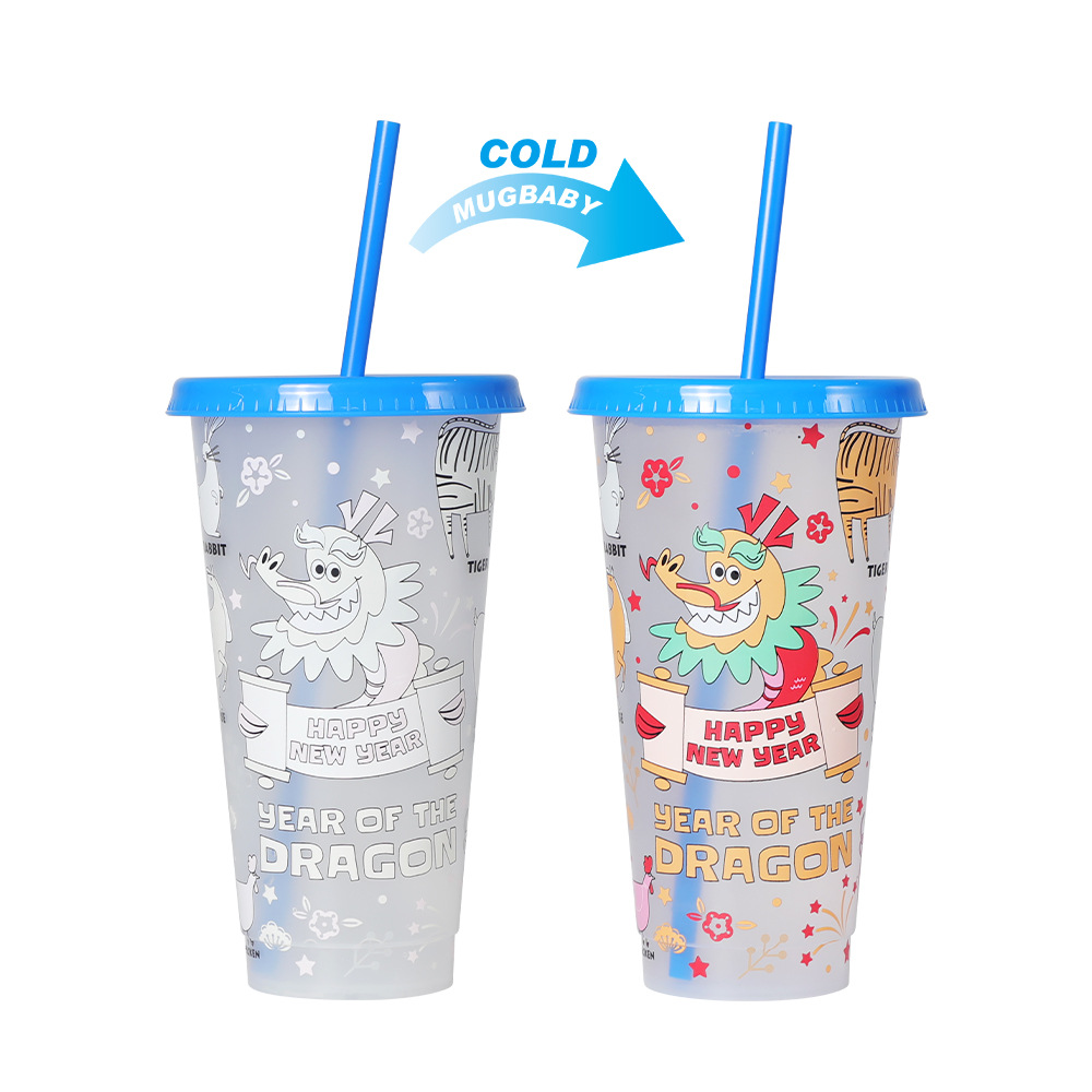 Spot transfronterizo de 710ml taza de plástico de color frío de gran capacidad PP taza de té con leche bebida fría con taza de paja con fábrica de inspección NBCU