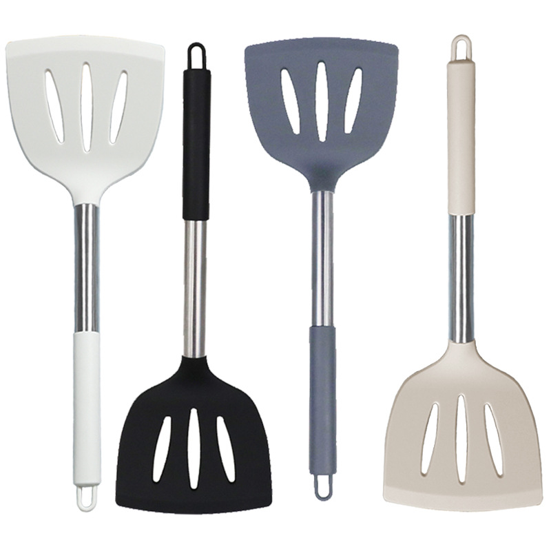 Cuchara de sopa de espátula de silicona transfronteriza 15 piezas sartén antiadherente espátula de silicona de acero inoxidable espátula de silicona utensilios de cocina al por mayor