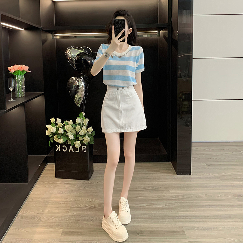 Dopamine Style Clothes Internet-famous Women's Clothing Pure Desire Unique Beautiful Small Shirt Denim Skirt suit Women