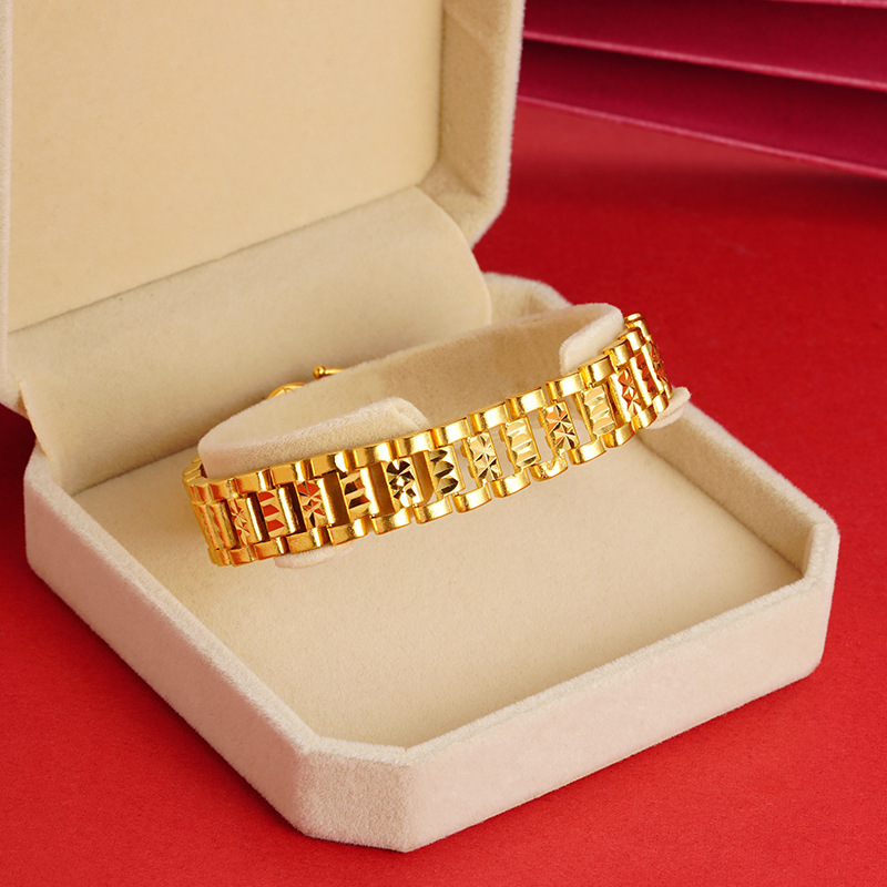 Nueva pulsera de cadena de tanque de oro de Vietnam para hombres y mujeres pulsera ancha versátil retro imitación cadena de oro Fuente de la flor del coche