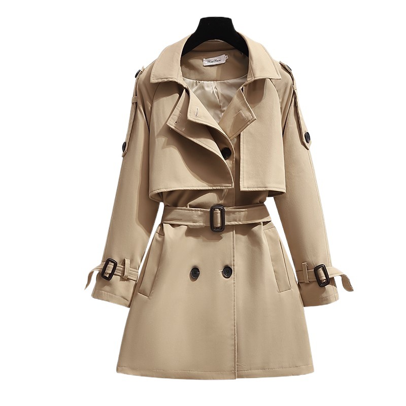 ng2510292 Trench coat feminino Cross-border, modelo novo para o início da primavera e outono de 2024, comprimento médio, ideal para mulheres de estatura baixa, estilo britânico elegante._voghion.com