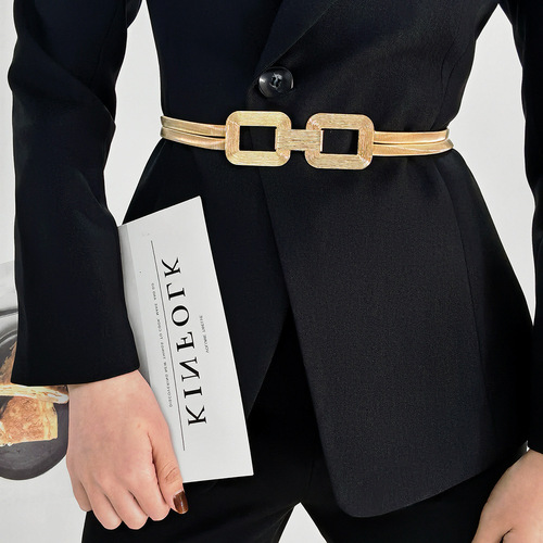New European and American cross-border women's metal spring waist chain versatile elastic elastic square buckle high-end elegant versatile jacket