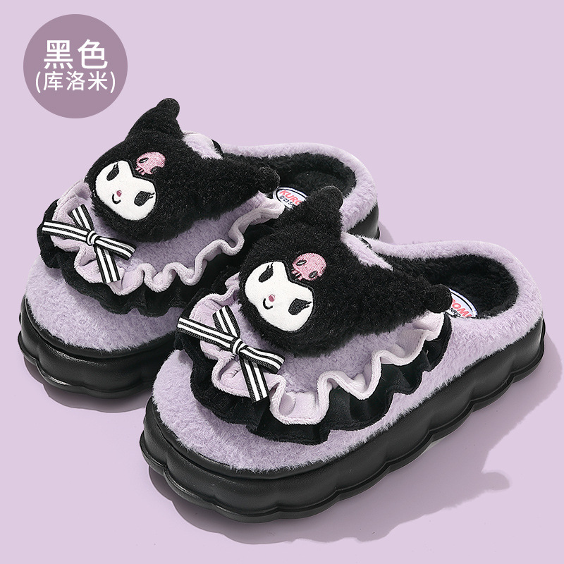 Zapatillas de piel lindas para mujer otoño e invierno Sanrio genuino de dibujos animados para el hogar antideslizante cálido para el hogar zapatillas de algodón al por mayor