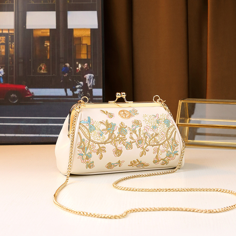 Bolsa bordada com corrente de pérolas, modelo transversal, elegante, para usar embaixo do braço, ideal para cheongsam, tamanho médio, em couro PU, com vários compartimentos._voghion.com