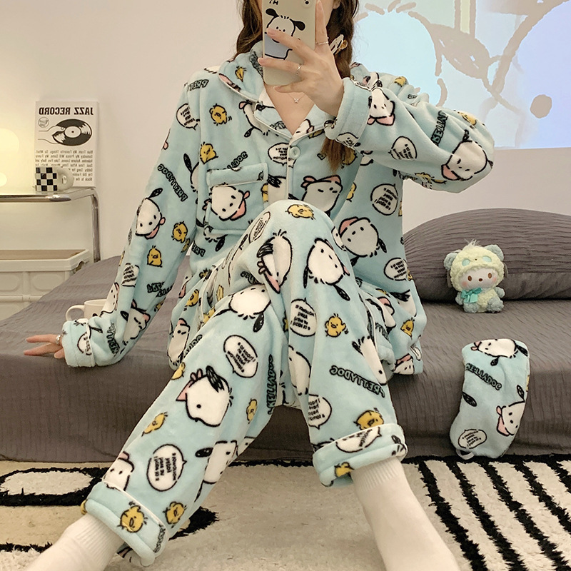 Pacha perro pijamas franela de las mujeres Otoño e Invierno cardigan manga larga máscara ojo libre japonés lindo ins estilo homewear caliente