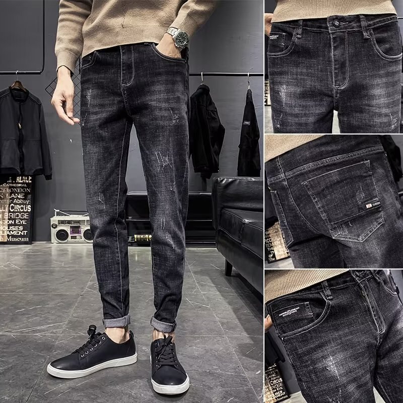Jeans Men's 2022 Autumn Fashion Brand Stretch Slim-fit Korean Style Fashionable Black Men's All-match Casual Leg Trousers