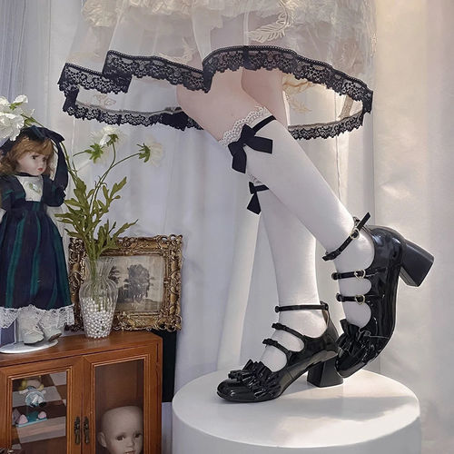 Japanese Lolita JK versatile calf soft girl socks mesh lace lace bow lolita mid-calf socks for women