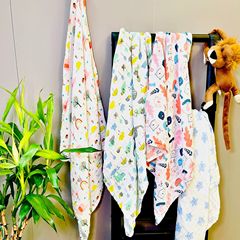 70*70cm double-layer washed gauze baby bath towel cartoon square towel baby thin breathable blanket