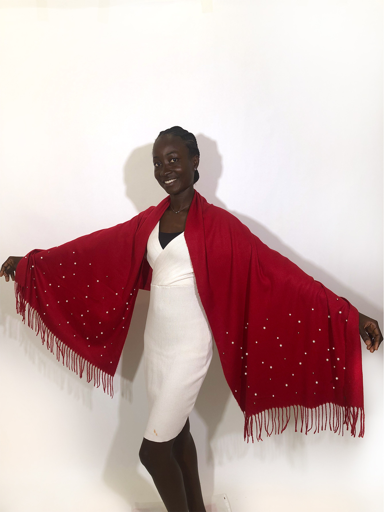 Vente chaude nouvelle automne et hiver couleur unie cheveux épineux clou perle châle en Europe et en Amérique, écharpe femme gland chaud épaissi_voghion.com