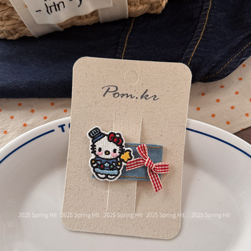 かわいい漫画の動物子供用ヘアクリップ KT 猫デニム前髪サイドクリップ刺繍女の子ヘアピンヘアアクセサリー|undefined