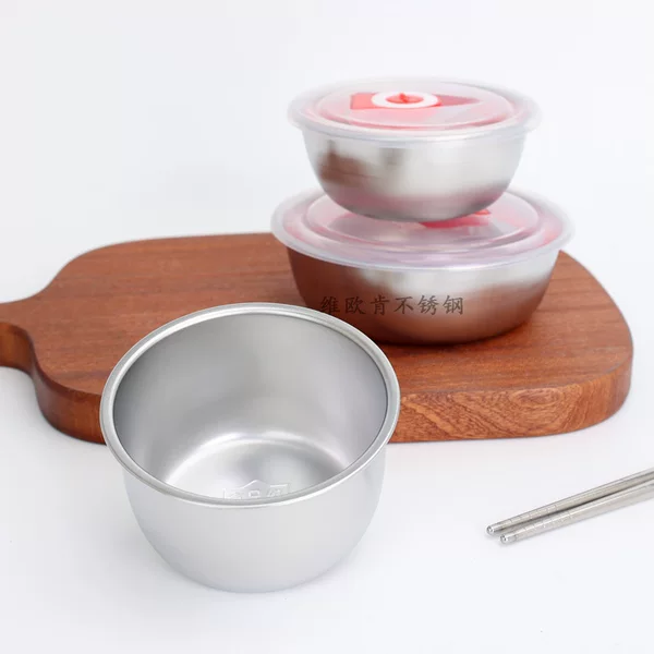 304 Stainless Steel Bowl, Small Soup Bowl with Dinner Plate, Steamed Egg Single-Layer Bowl with Rolled Edge, Kindergarten Soup Small Bowl with Lid