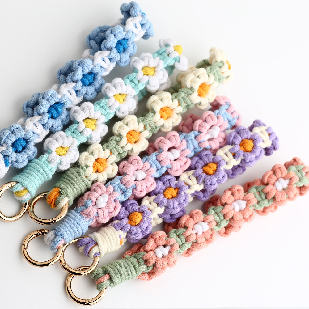 30g Weight Bag Pendant, Keychain Classification 1 Piece Quantity Daily Occasion Cotton Material Flower Pattern Knitting Design Cute Style 1 Piece Cute Flower Cotton Knitting Bag Pendant Keychain 15