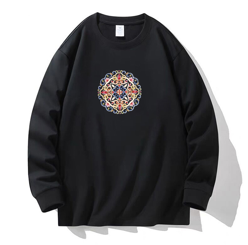 100% algodón pesado de alta calidad 230g de otoño camiseta de manga larga de cuello redondo negro camiseta de base suelta camiseta de mujer