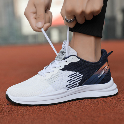Cross-border wholesale men's 2024 spring new style fashionable versatile outdoor running shoes breathable flyknit casual shoes