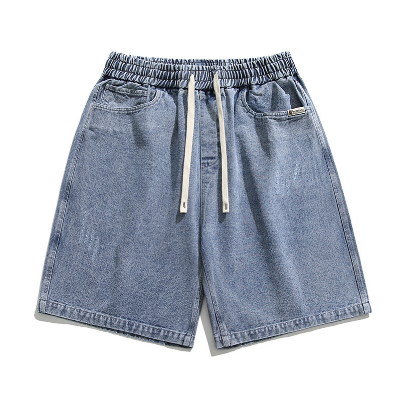 Men's Denim Shorts, Summer Thin Mid-Length Pants, Trendy American Style, Men's Casual Five-Point Pants