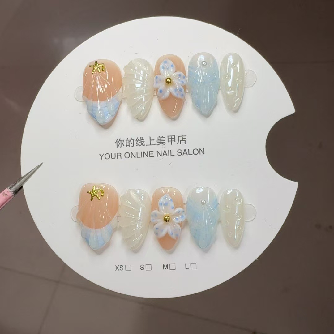 [Colección de manicuras talladas] comercio exterior transfronterizo exclusivamente para usar a mano puro parche de uñas falsas de almendras de estilo europeo y americano