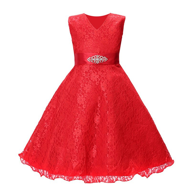 Foreign Trade Summer Children's Dress European and American Girls Princess Dress Sleeveless Lace Dress Flower Girl Wedding Dress Dress