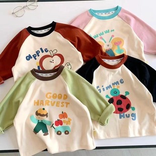 100 Cotton Children's Long-Sleeved Raslan T-Shirt Spring and Autumn Top Unisex Children's Wear Korean Contrast Color Baby Base Shirt