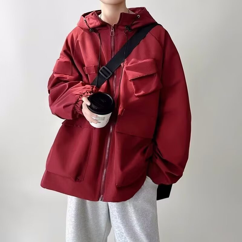 Men's Functional Windbreaker Jacket High Street Fashion Brand Multi-Pocket Loose Stylish Men's Hooded Workwear Jacket Men's Functional Windbreaker Jacket High Street Fashion Brand Multi-Pocket Loose Stylish Men's Hooded Workwear Jacket