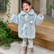 女童外套冬装25新款儿童加厚毛毛夹棉外套女宝冬季中长款保暖大衣