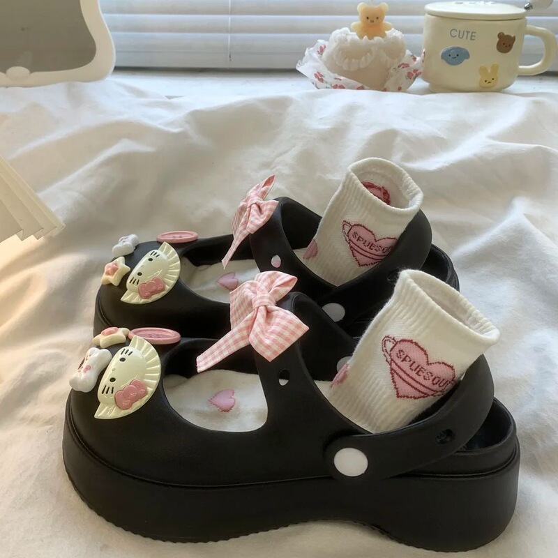 Sweet Girly Mary Jane Clogs for Women, Summer Outdoor Fashion Korean Version Eva Soft Sole Closed-Toe Beach Sandals