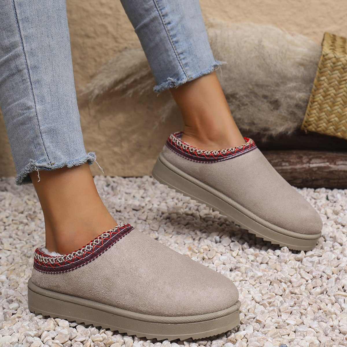 Women's Shoes Snow Boots Snow Boots Men And Women Large Size Flat National Wind Lazy Man A Slip-on Head Warm Cotton Slippers Snow Boots_viptrois.com