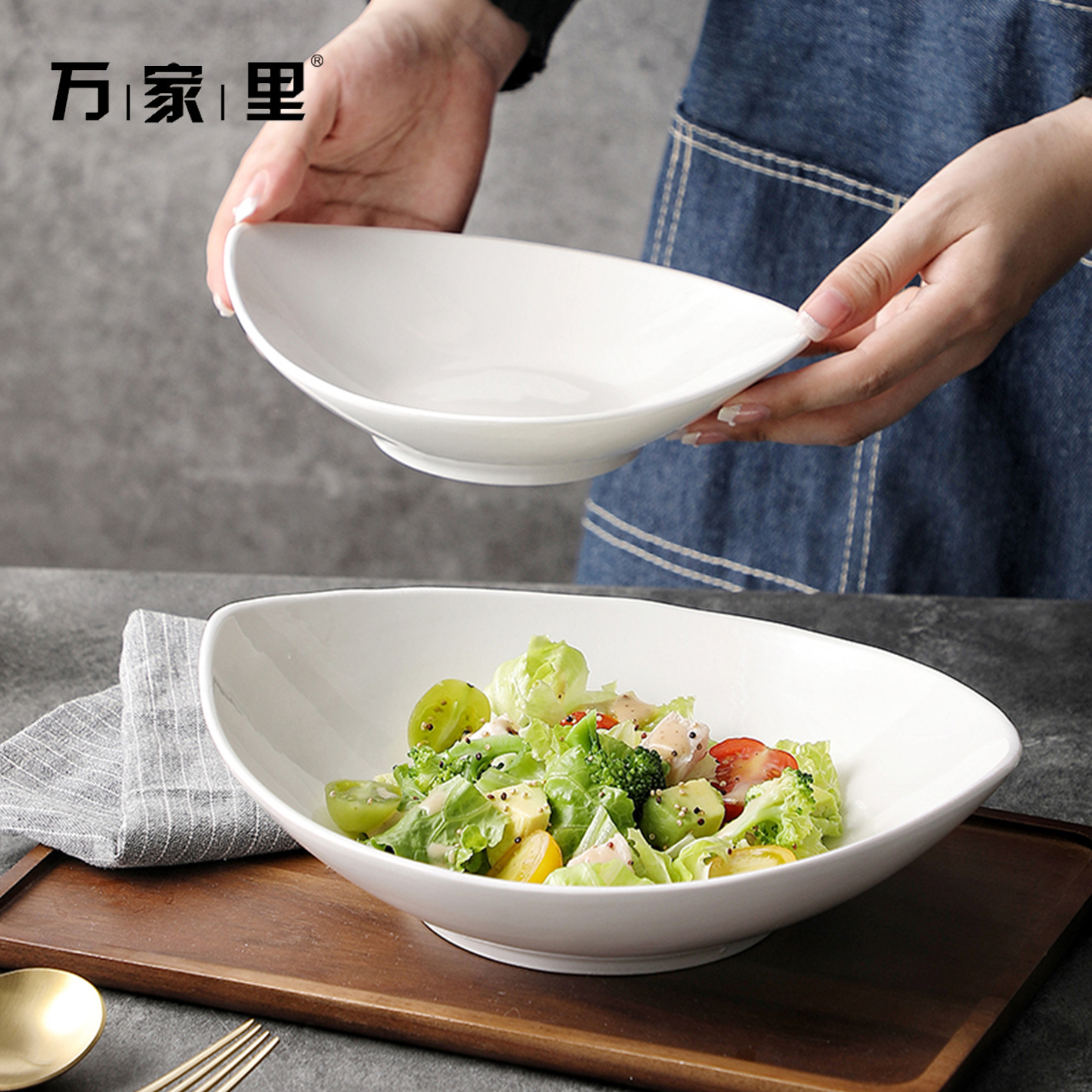 Plato de sopa de forma especial blanco puro plato de ensalada de frutas creativo irregular plato de platos de cerámica plato profundo japonés