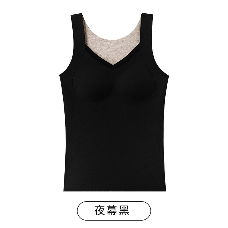 德绒蚕丝保暖背心女款加绒加厚带胸垫免穿内衣可外穿打底吊带上衣|undefined