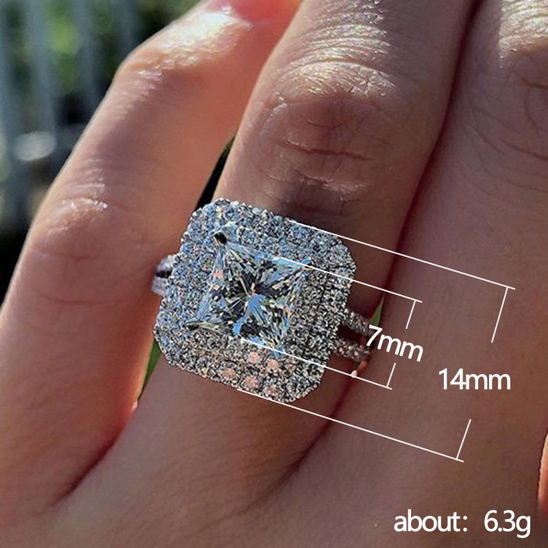 White Gold Plated Geometric Square Simulation Diamond Copper Ring display picture 1
