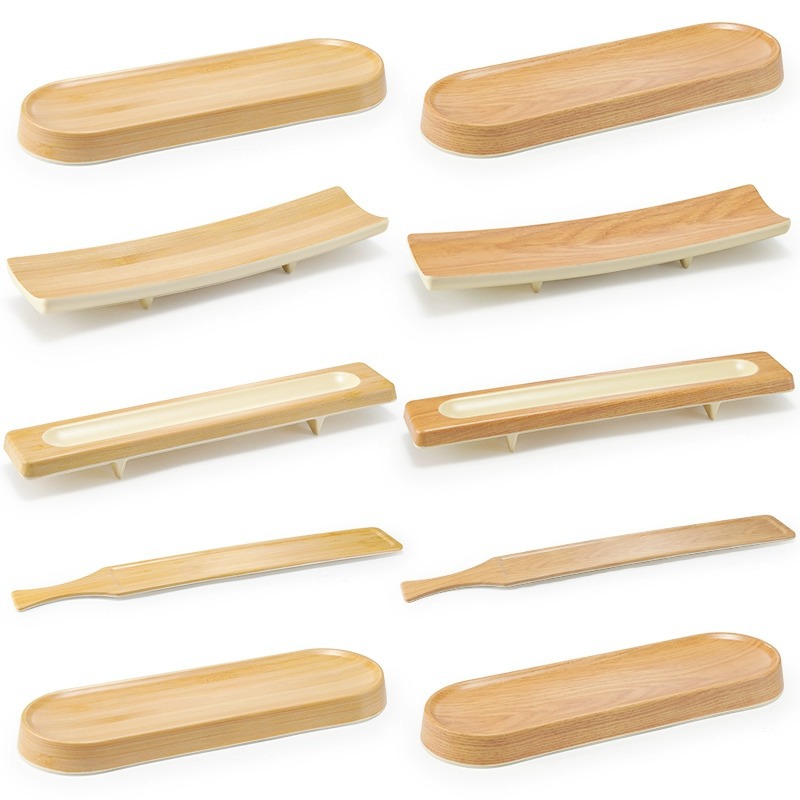 Vajilla de melamina Plato largo Plato de concepción artística creativa Olla caliente especial Camarones Deslizantes Fat Carne de res Bolas de cordero Plato de sushi Comercial