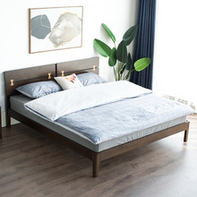日式簡約實木雙人床現代簡約全實木床1.8米雙人床靠背卧室橡木床