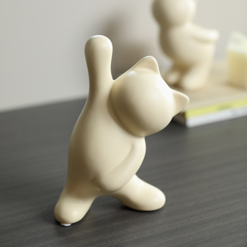 Simplificado inswind cerámica gatos adornos sala de estar TV portable vinos decoración suave decoración para el hogar decoración