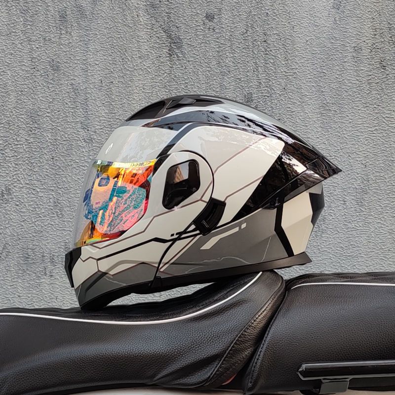Motocicleta con doble espejo, casco para hombres y mujeres, casco para motocicletas, cuatro estaciones, cola de locomotora, casco Bluetooth, nuevo estándar nacional